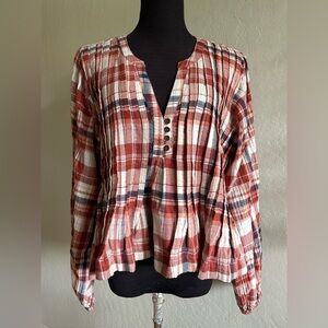 Anthropologie Red Plaid Blouse
